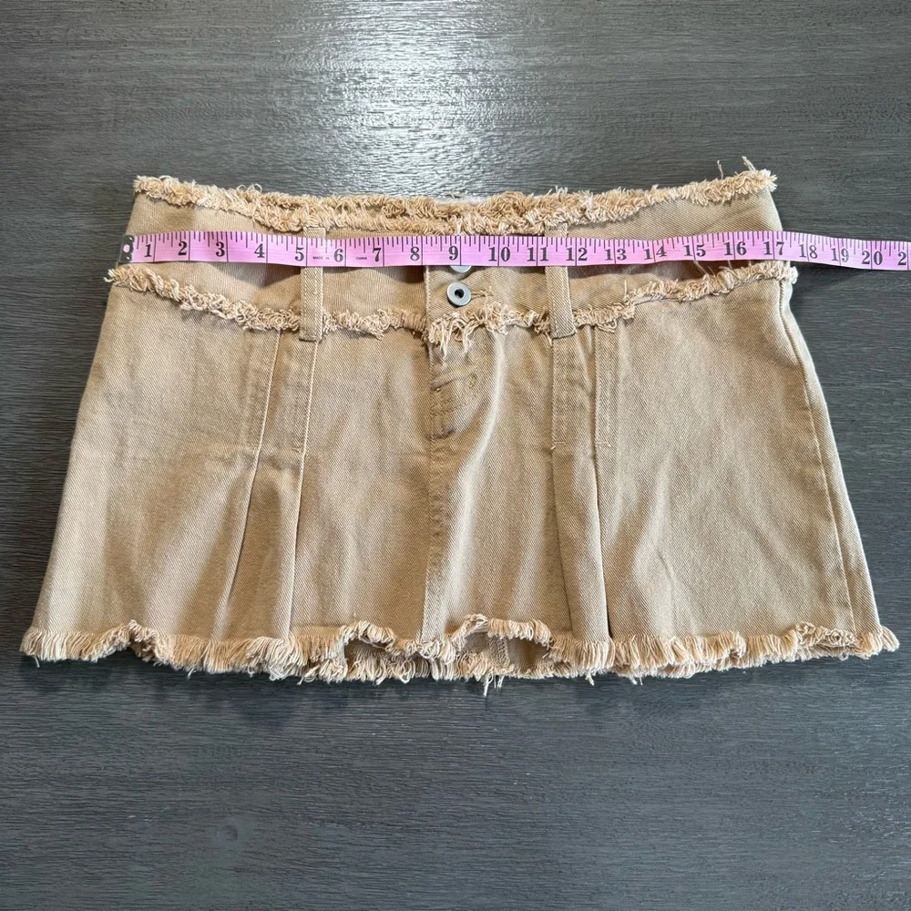 I.AM.GIA Khaki Tan Denim Micro Mini Skirt Distressed M